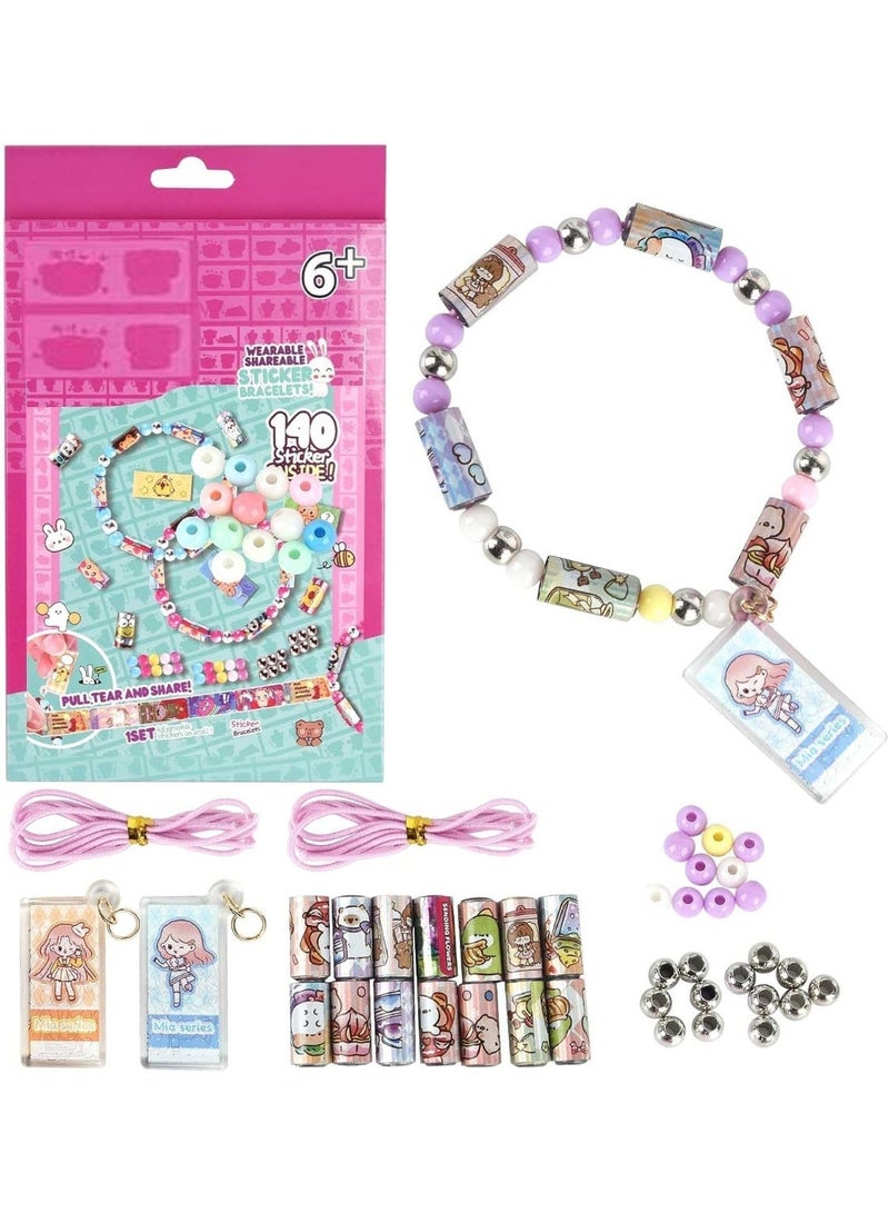 OSHIMA Sticky Rolls Bracelet, Sticky Rolls Bracelet Kit with 140 English Boxed Stickers, Wearable and Shareable Stickers, Sticker Roll of Share Unique Designs for Kids to Explore - Image 1